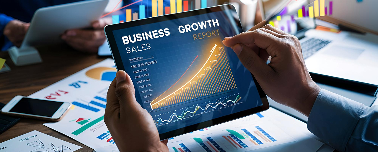 Business growth report on tablet